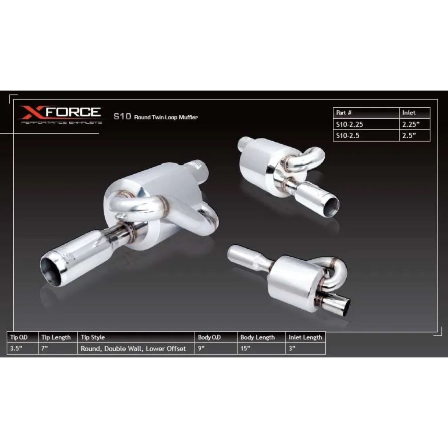 XForce Twin Loop Muffler 2.5" Inlet