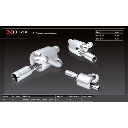 XForce Twin Loop Muffler 2.5" Inlet