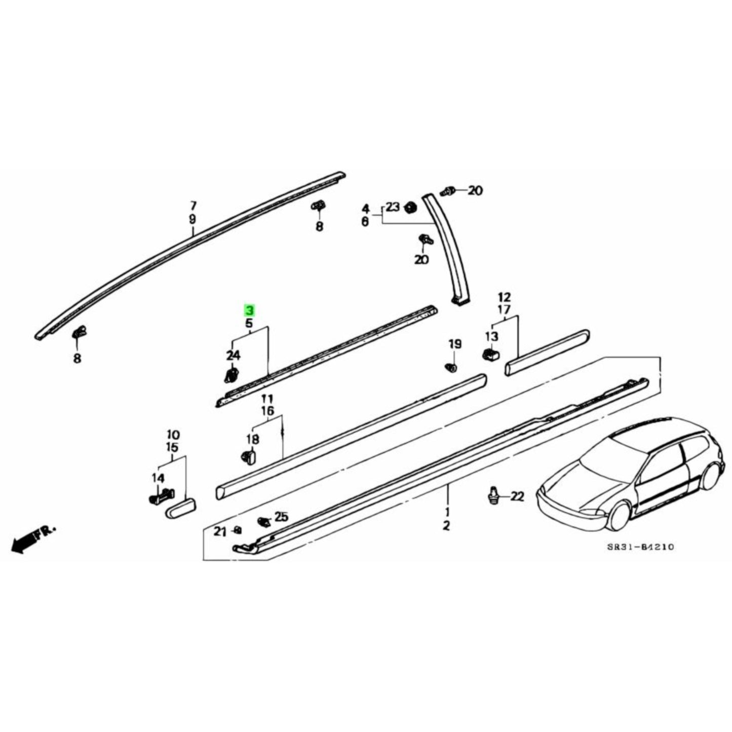 Honda OEM EG Civic Door Mouldings